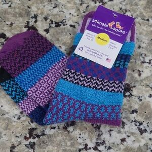 Solmate Socks Vibrant Crew Socks - Purple, Blue, and Black NEW